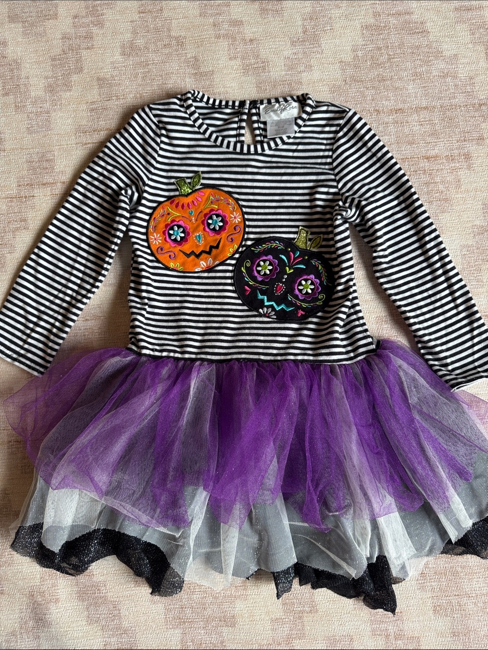 Emily Rose Black White Striped Pumpkin Tutu Halloween Day of the Dead Dress 4T